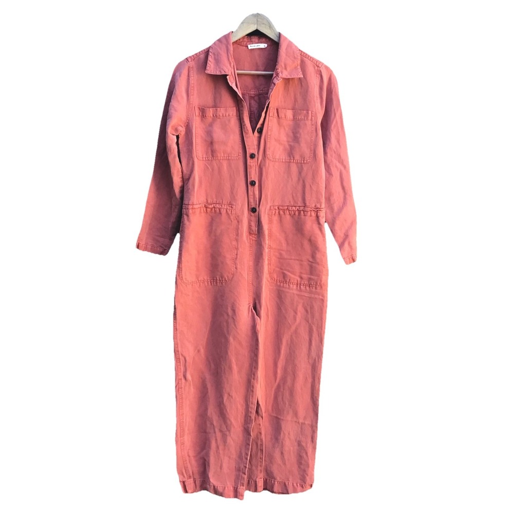 Marine Layer Women's M Coral Red Linen Lyocell Utility Coverall Jumpsuit